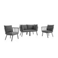 Modway Furniture Riverside Outdoor Patio Aluminum Set, Gray Charcoal - 4 Piece EEI-3787-SLA-CHA